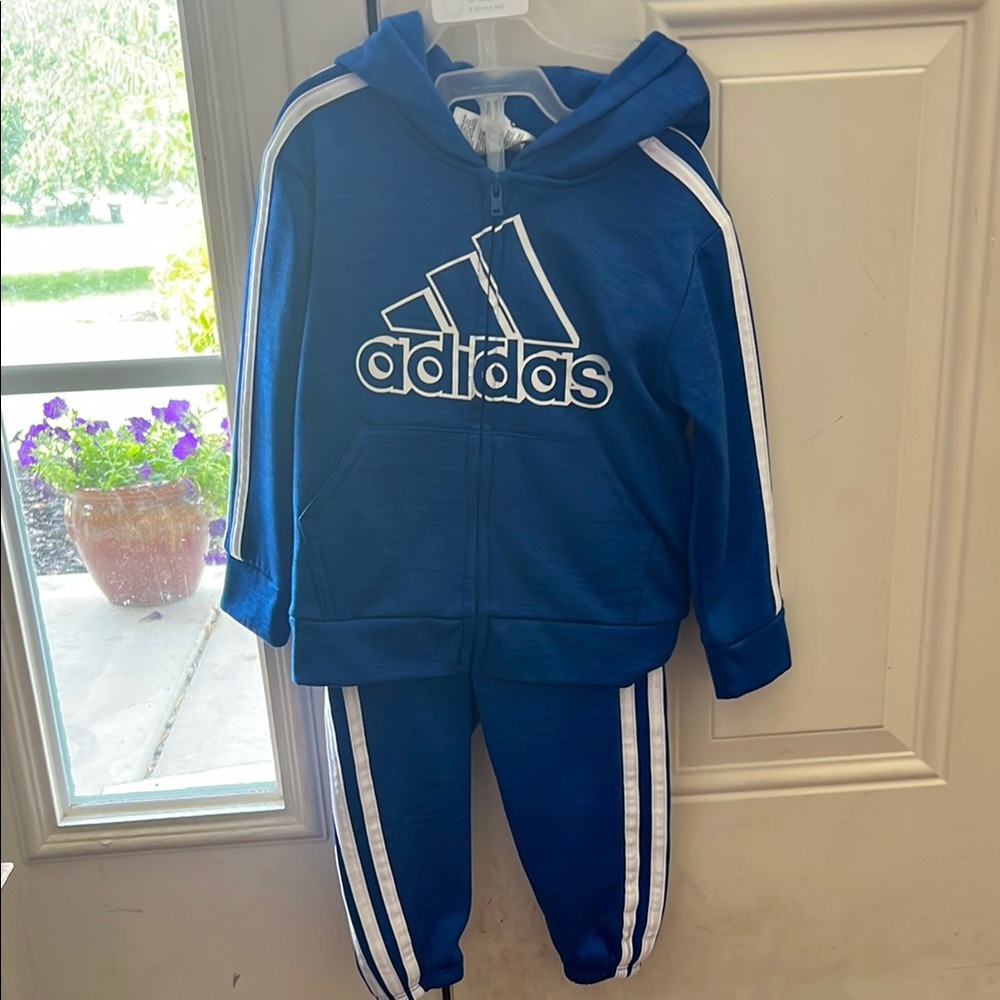 EUC—Adidas Kids' Blue Hoodie Tracksuit